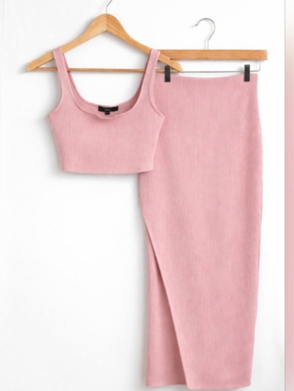 Lulus Blush Pink Ribbed Bodycon Two- Piece Set Large - Picture 1 of 2
